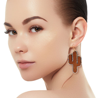 Brown Cactus Drop Earrings