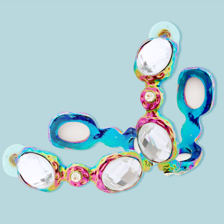 Vibrant Rainbow Crystal Hoops