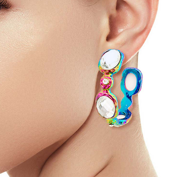 Vibrant Rainbow Crystal Hoops