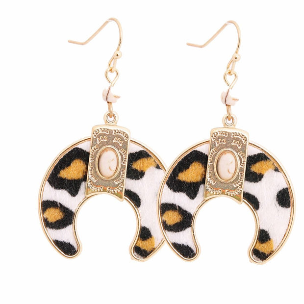 White Leopard Fur Horseshoe Earrings