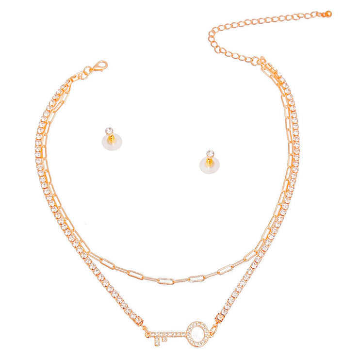 Gold 2 Layer Key Necklace Set