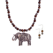 Brown Burnished Silver and Bead Elephant Necklace