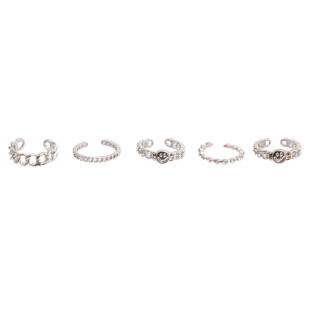 Silver Emoji 5 Pcs Rings