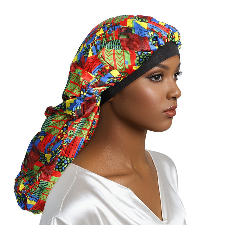 Braids Bonnet Cap Green African Tribal Print Unisex