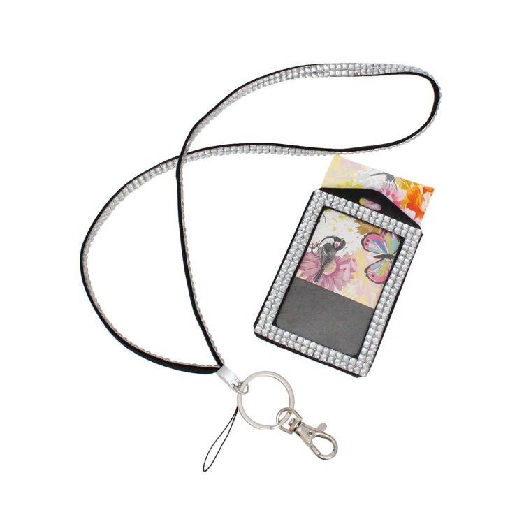 Clear Rhinestone ID Lanyard Clip Keychain