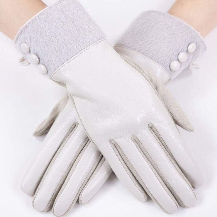 Gloves Beige Faux Leather Winter Gloves for Women