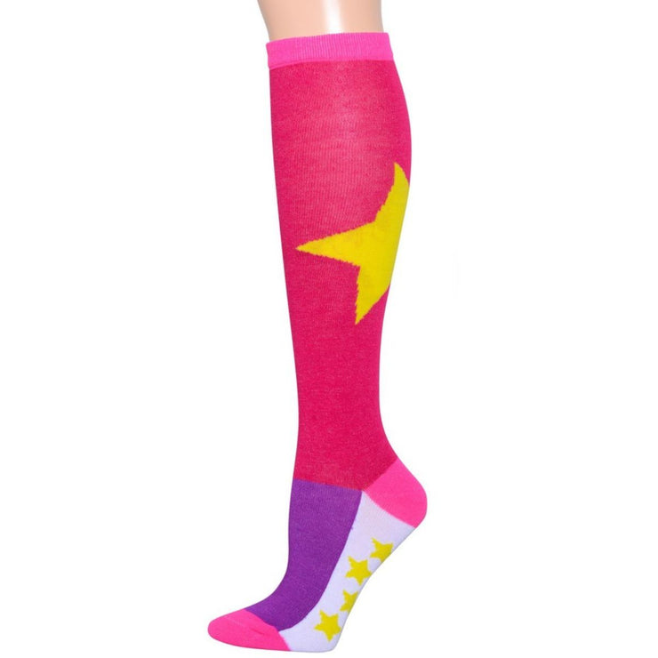 Fuchsia Color Block Star Knee Socks