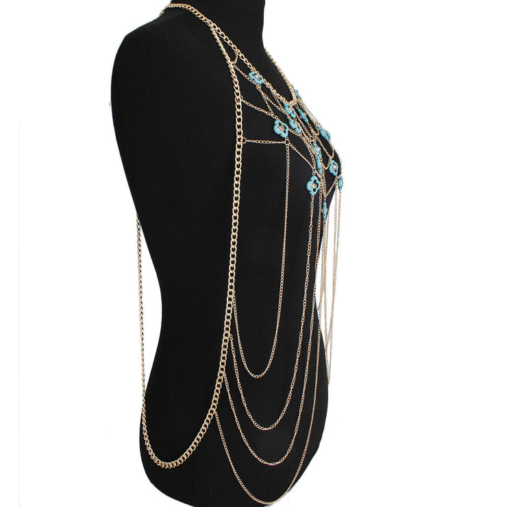 Gold and Turquoise Body Chain