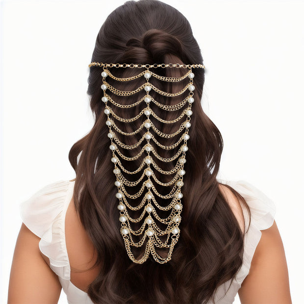 Gold and Pearl Hair Chain