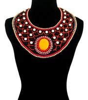 Multi Color Embroidered Bib Necklace Set