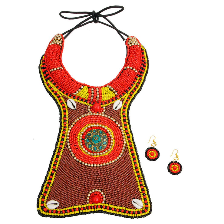 Beaded Cowrie Shell Collar Set