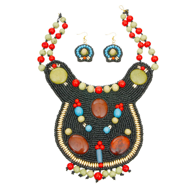 Green & Red Bead Collar Necklace