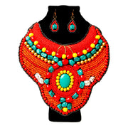 Red Bead Collar Bib Necklace